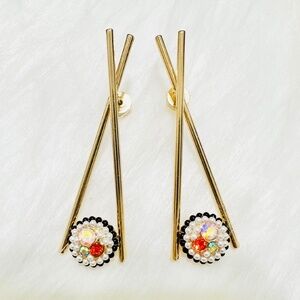 Sushi & Chopstick Gold-tone Novelty Statement Earrings